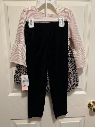 LITTLE LASS GIRLS 2 PIECE PINK BLACK DRESSY TOP LEGGINGS SET SIZE 5 NWT - Picture 11 of 12