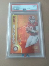 Mac Jones #'d/50 PSA 9 Gold Zone 2021 Panini Score Hot Rookies NE Patriots