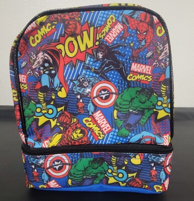 Marvel Comics Avengers Dual Compartment Insulated School Lunch Bag Box Kids New