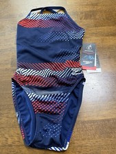 NWT SPEEDO Endurance Plus 1 Piece Cross Back Swimsuit Girls 6/22 Red Blue White