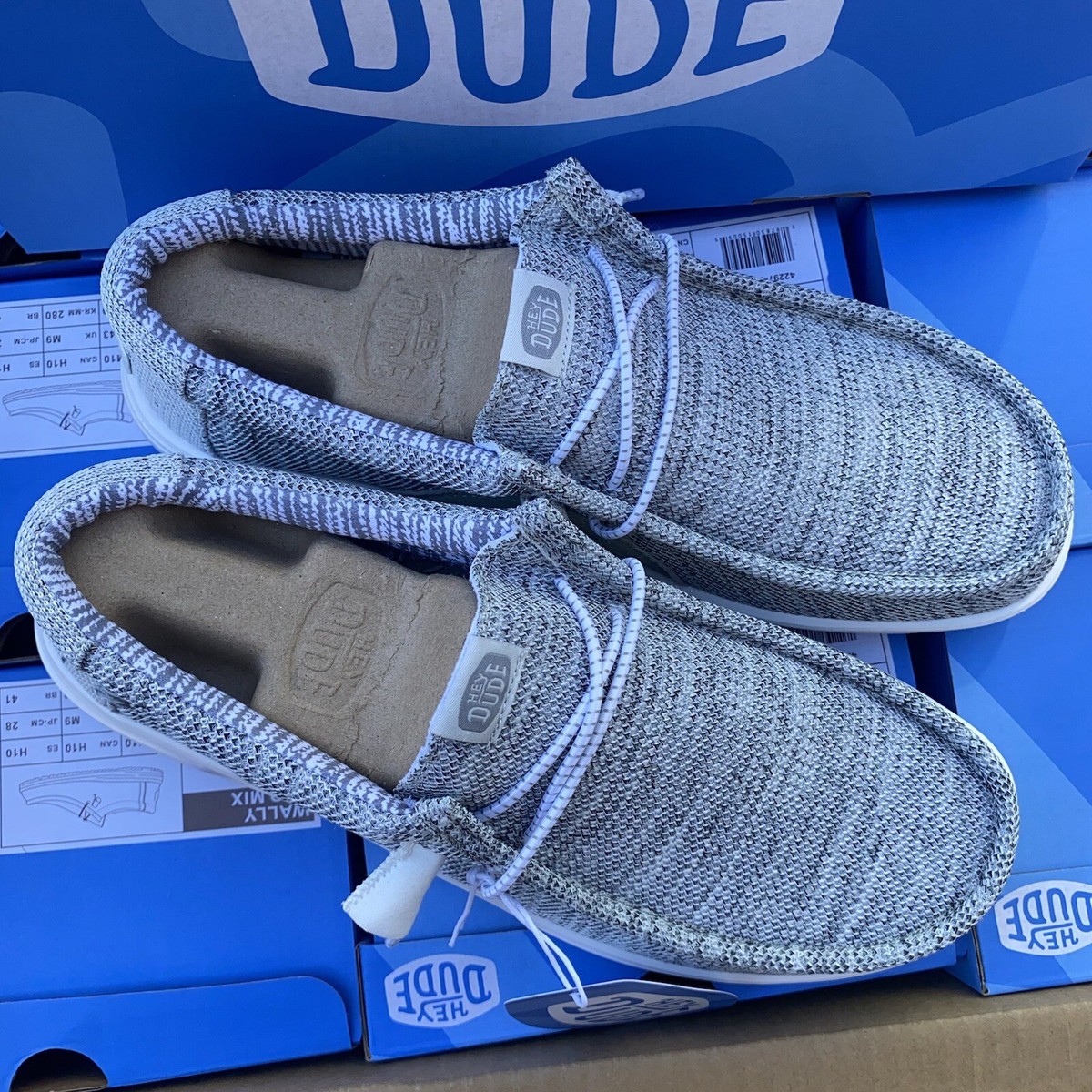 Hey Dude Men’s Wally H2O Mix Shoes Sox Metal Grey Loafers Airflow Sizes  8-14 New