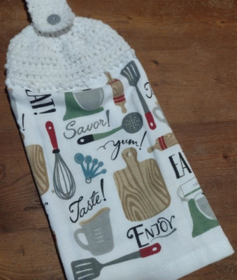 Crochet Top ''Utensils'' Hanging Kitchen Dish Towel (full towel)