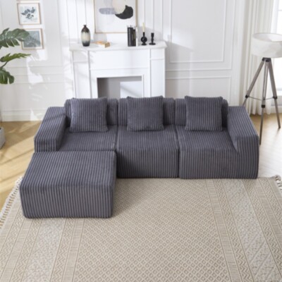 Modern Minimalist Modular Sectional Sofa L-Shape Upholstered Cloud Couch 