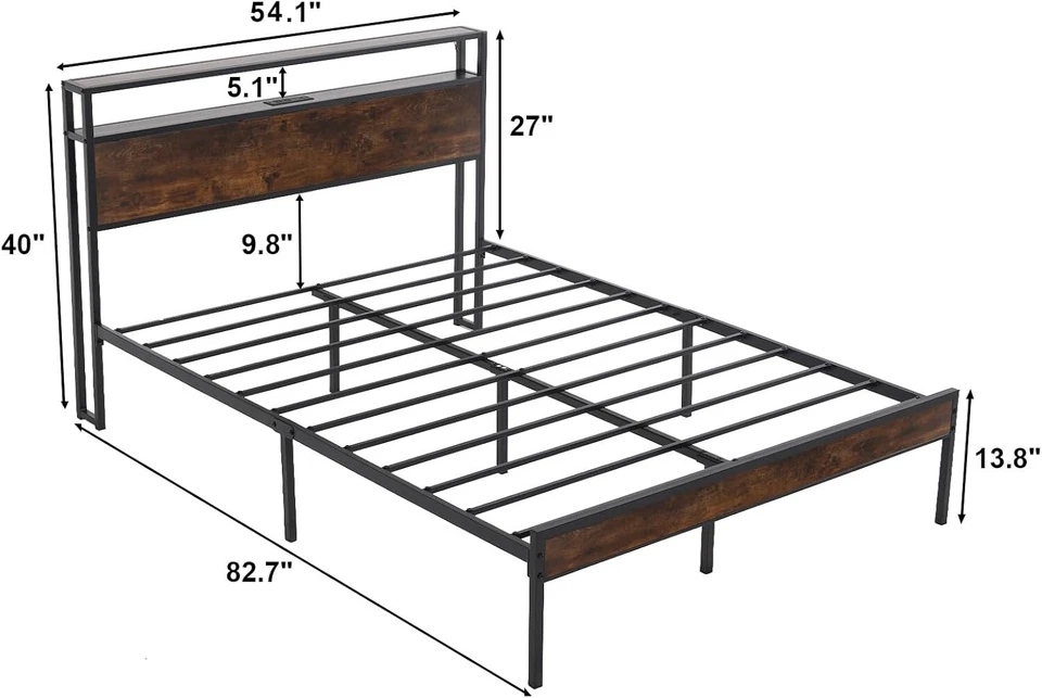 Marco de cama tamaño completo/queen/king con almacenamiento de 2 niveles y cabecero de luces LED Foto 2 de 4
