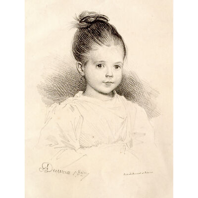 Deveria Marie Clerambault Kind Porträt Zeichnung Wandbild Leinwanddruck 18 x 24 Zoll