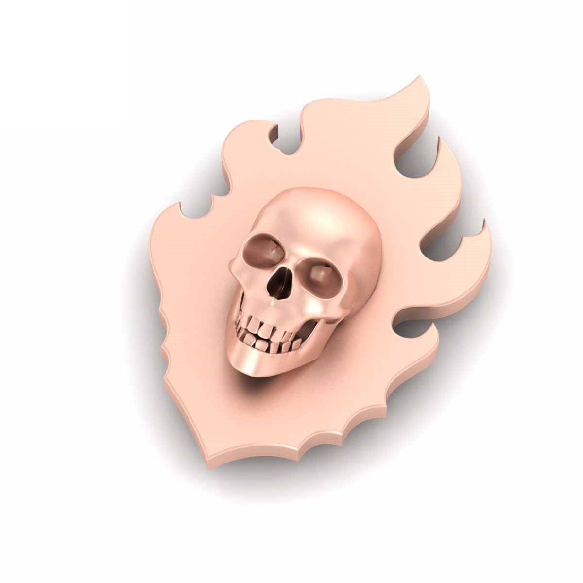 Rose Gold Skull Pin Flaming Fire Skull Lapel Pin Skull Brooch Halloween Jewelry
