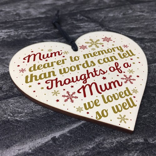 Mum Memorial Christmas Tree Bauble Grave Wooden Hanging Heart Decoration Sign - Picture 8 of 8