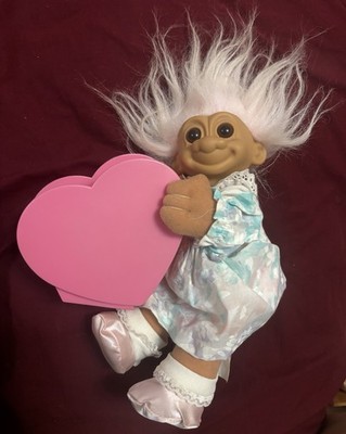 Vintage Russ Troll Doll with Pink Heart Candy Holder Desk Organizer Planter Rare