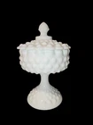 Vintage Fenton Milk Glass Hobnail Covered Compote / Candy Dish 9 Inch Tall