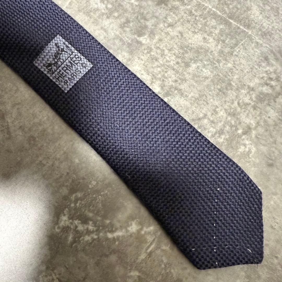 HERMES Necktie Navy Solid Plain Thick - image 7