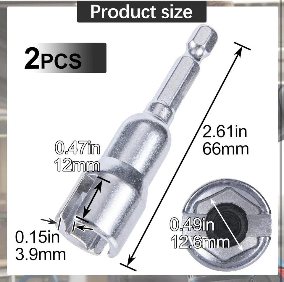 NEW 2 Pack Chrome Wing Nut Driver 1/4" Hex Shank Power Drill Socket Wrench Tool - Image 2 of 4