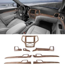 8x Dash Panels Radio Door Handle Covers Set For Grand Cherokee 2014-18Wood Grain
