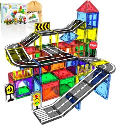 Tiles - Road Set, Magnetic Building Blocks, Preschool Montessori Toys Gift for 3