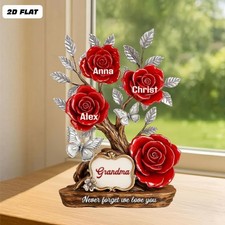 Personalized Mom Grandma Rose Tree Acrylic 2D Flat Plaque, Mother s Day Family