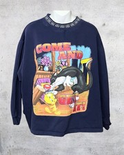 Vintage 90s Looney Tunes Sweatshirt XL Sylvester Tweety Come and Get It Navy