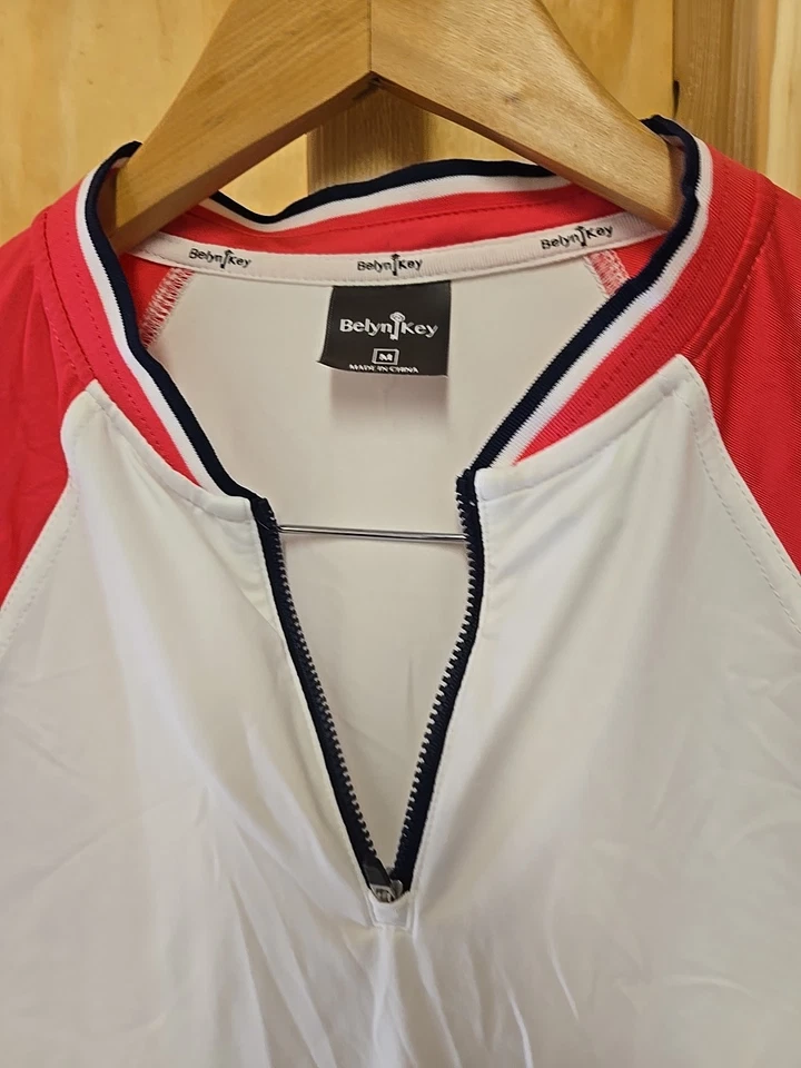 Camisa de Golf BELYN KEY NUEVA Rosa Blanco Estampado Manga Larga Tpc Sawgrass Talla M UPF50 Foto 3 de 4