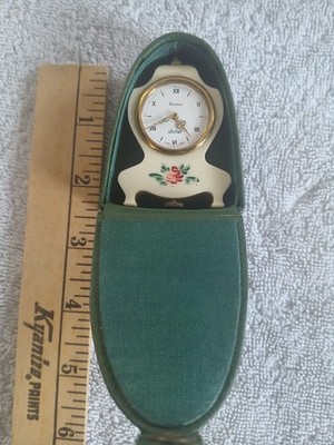 MINI Boudoir christ Swiss Made Wind-Up w/ Painted Rose non Working with case