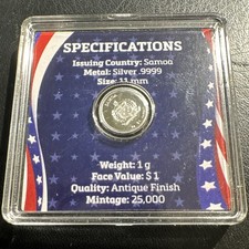 1 GRAM!! 2005 Samoa Independence Day $1 1g .9999 Silver Antique Finish Coin