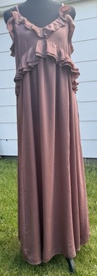 Old Navy Dress Womens S Warm Taupe Most Popular  RuffleCold Shoulder Boho Flowy