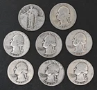 Eight Silver Quarters Lot / 1940s and earlier / Very Worn / Lot 2532-83