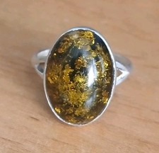 Vintage Baltic Amber Oval Cabochon Sterling Silver Ring Size 8