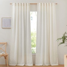 Linen Curtains for Windows 90 inch Long 2 Panels, Rod Pocket Back Tab Semi ...