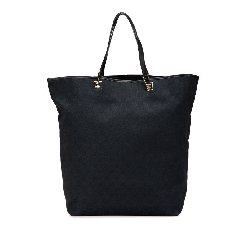 Gucci GG Canvas Tote Bag in Black with Leather Trim for Women - Pre-Owned