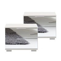 Nachttisch Nachtschrank 2Er Set Konsole Weiß Nachtkonsole Spiegelfont