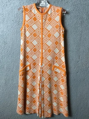 Vintage Mod GoGo Dress Marberni by Lawrence 12 Orange White Geometr Mini 60s VTG - Photo 1/4