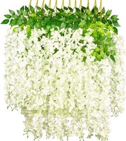 KüNstliche Glyzinien-Blumen-Girlande 100Cm Seidenblumen Weiß 12 StüCk Dekoration