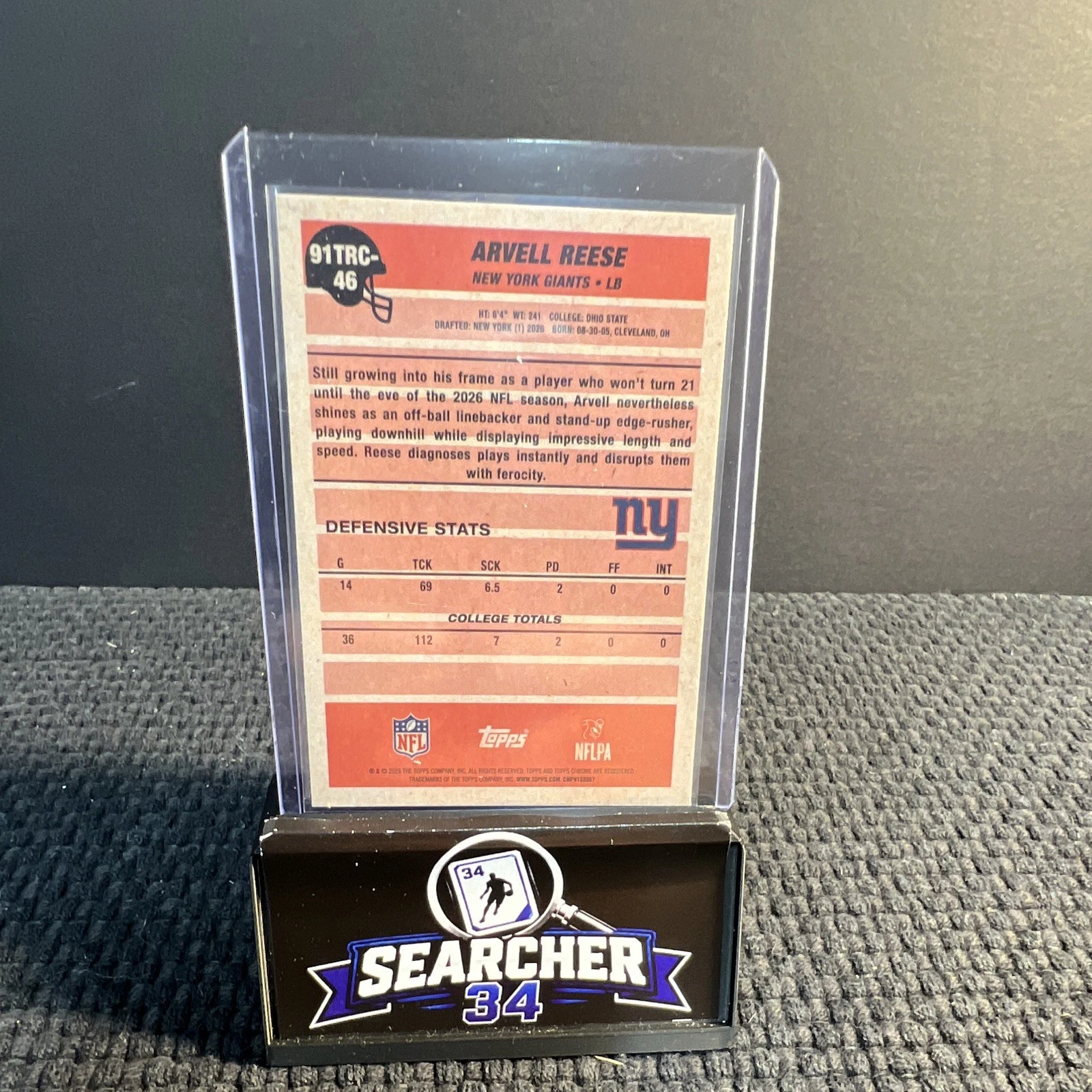 2024 Topps Chrome Arvell Reese RC 91TRC-46 New York Giants /199 Serial - product detail image 3