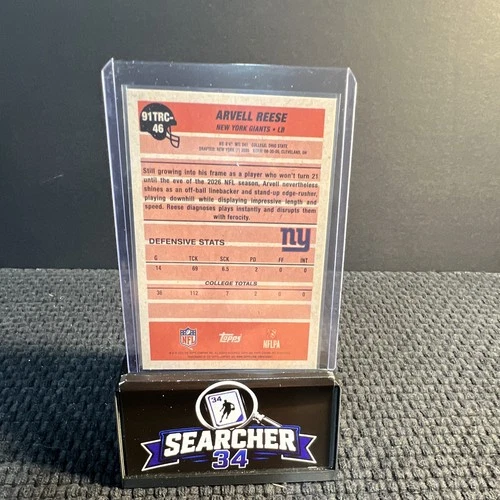 2024 Topps Chrome Arvell Reese RC 91TRC-46 New York Giants /199 Serial image 3