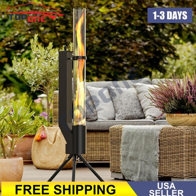 #ad Black Wood Pellet Patio Heater Outdoor Fire Pit 58quot; Portable For Backyard Garden $106.59