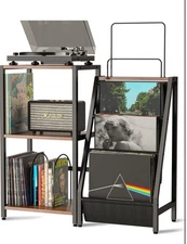 Record Player Stand with 3-Tier Vinyl Record Storage