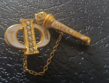 Vintage Sorority Beta Sigma Phi Pin + Torch Exemplar Goldtone w/Seed Pearls