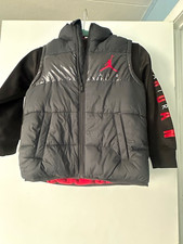 Air Jordan Boys Colorblock Puffer Jacket Full Zip Gray/Black/Red size 7 ,