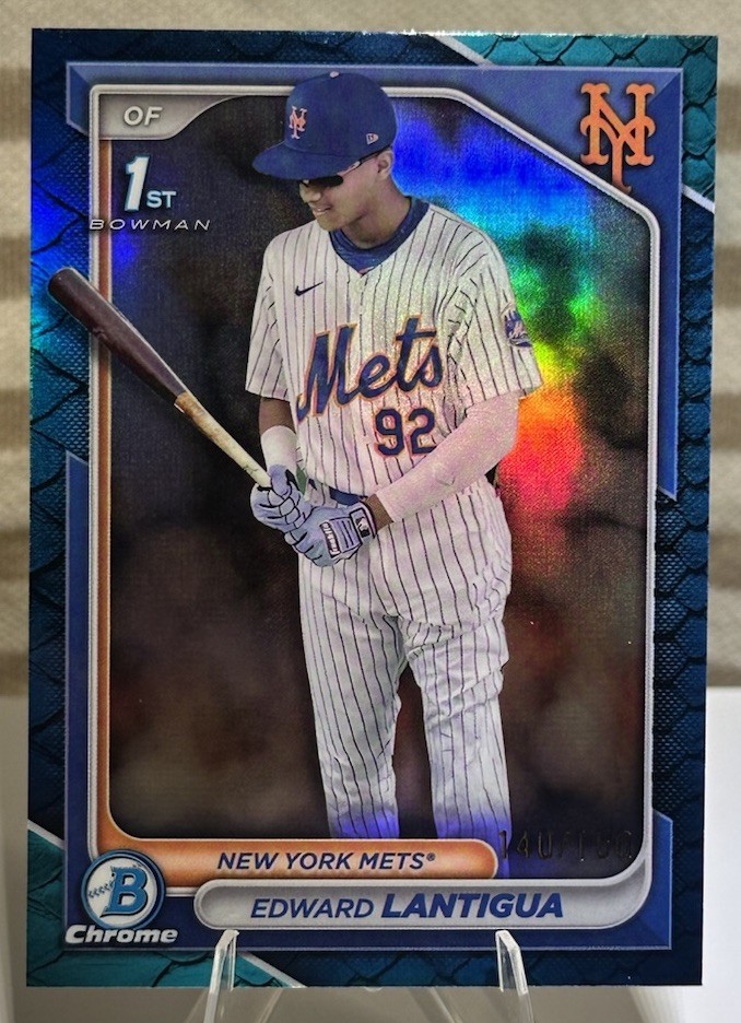 2024 Bowman Chrome 1st Edward Lantigua Blue Reptilian Refractor /150 Mets
