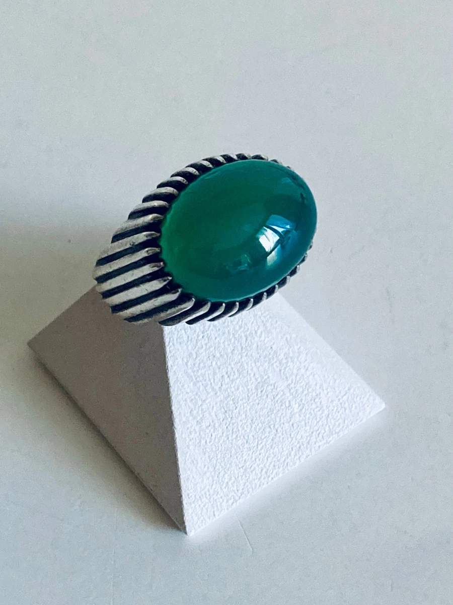 Bague En Chrysoprase Naturelle Ovale En Argent Massif 925 - Taille 54, Fabrication Française, Vert Vif, Création Maison