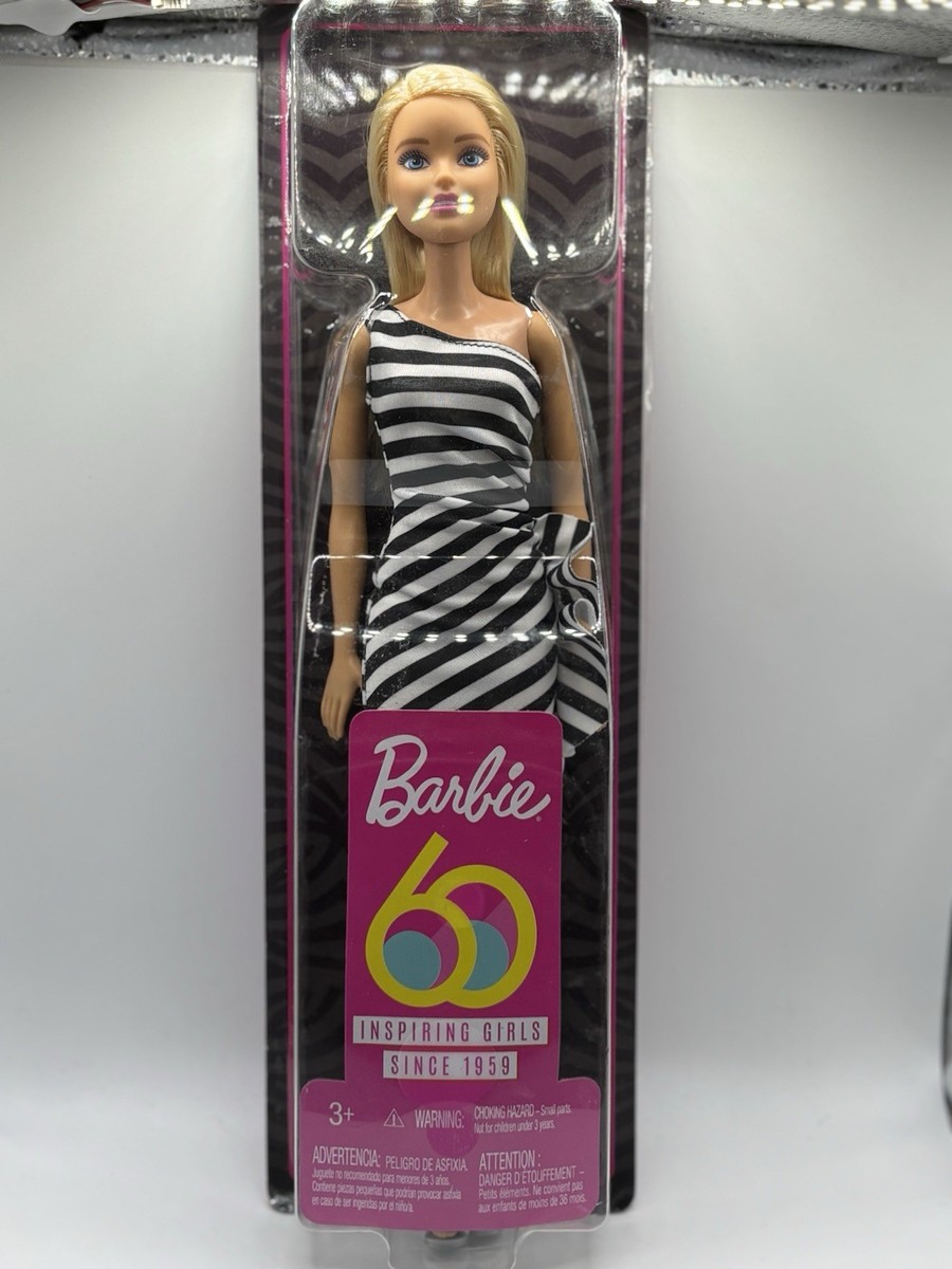 Barbie Glitz 60th Anniversary Black White Stripe Dress Doll - Main Image