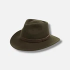 Barbour Men Green Crushable Bushman Wool Felt Leather Fedora Hat Size L