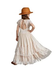 Girls Kids Lace Back Full-Length Backless Tulle Party Holiday 10 Years 4-beige