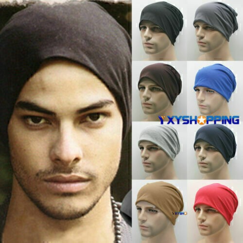 Men Women Stretch Thin Jersey Beanie Hat Hair Loss Sleep Hat Slouchy cap Plain◮ - Picture 2 of 17