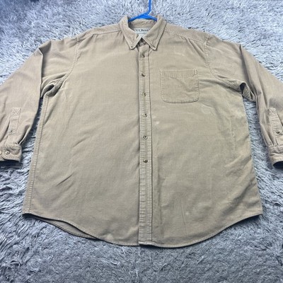 Vtg LL Bean Corduroy Shirt Mens XL Tan Button Down Long Sleeve Pocket Casual