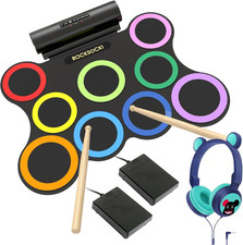 Electric Drum Set 9-Pad with Headphone, Bigger Roll-Up Drum Pad USB MIDI Game, B
