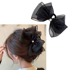 Black Bow Hair Claw Clip Lace Bows 1 Count Pack of 1 , hair claw