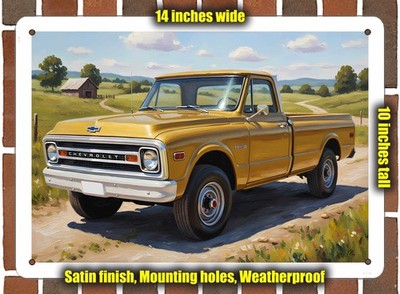 Metal Sign - 1970 Chevrolet C20 Pickup Truck Oil Painting - 14x10