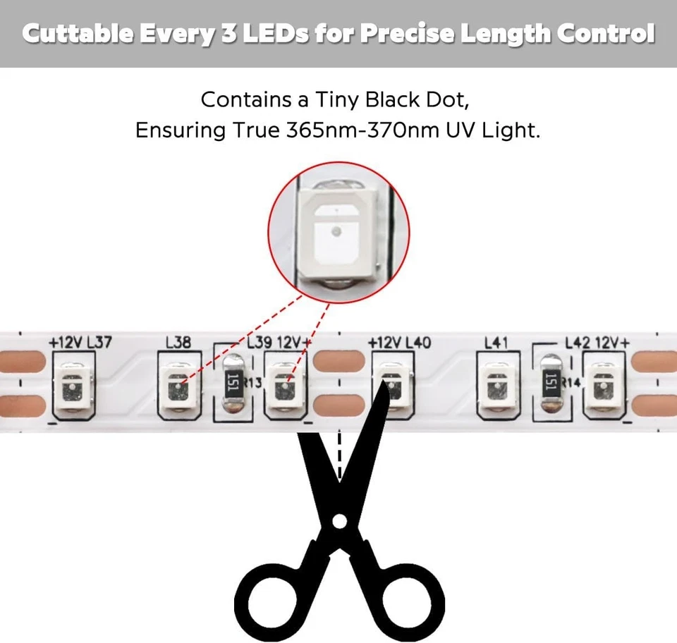 12V 365nm UV LED Light Strip, 16.4FT 8MM Flexible Non-Waterproof Ultraviolet ... - Image 2 of 4
