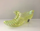 Vintage FENTON Glass IRIDESCENT Yellow Cat Head Drapery SHOE Slipper 5290