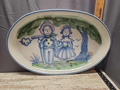 Vintage M. A. Hadley Farmer & Wife Pottery Oval Serving Dish 