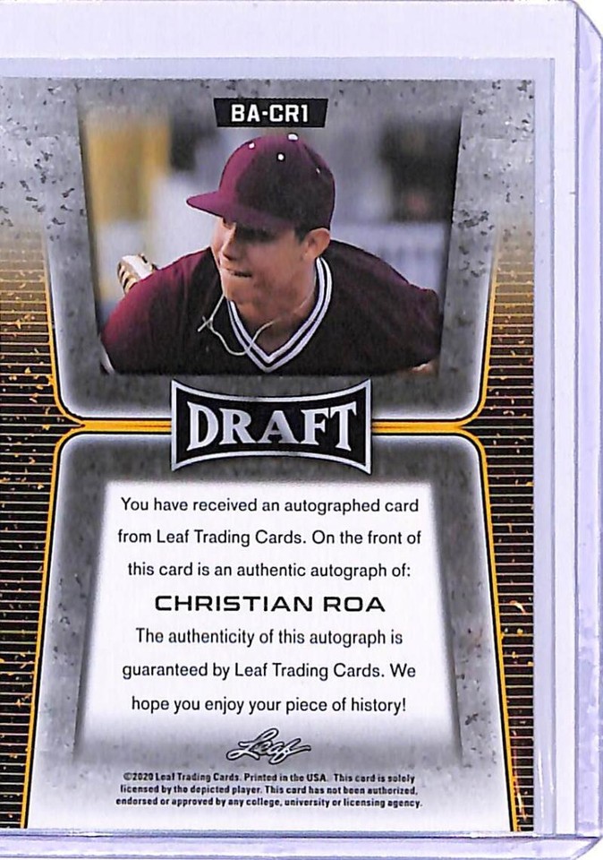 2020 Leaf Draft Autographs #BA-CR1 Christian Roa Auto Baseball Card ...